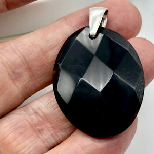 Stunning Faceted Onyx Sterling Silver Pendant| 40x30mm| Black| Oval | 1 Pendant| - PremiumBead Alternate Image 2