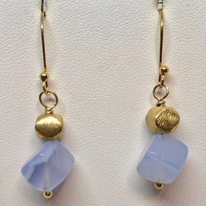 Blue Chalcedony and 22K Vermeil Brushed Bead Earrings! 309231C - PremiumBead Alternate Image 2