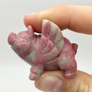 When Pigs Fly Rhodonite Winged Pig Figurine | 40x33x20mm | Pink/Grey | 34.5g - PremiumBead Alternate Image 2