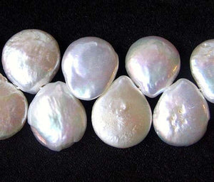 3 top Drilled Freshwater Coin Briolette Pearls Vibrant White 8320 - PremiumBead Primary Image 1