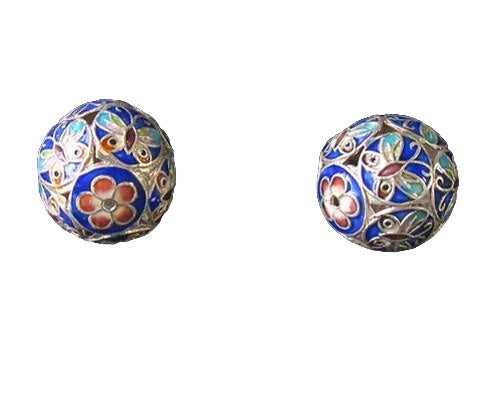 1 Fine Silver Cloisonne Butterfly 19mm Round Bead 10285