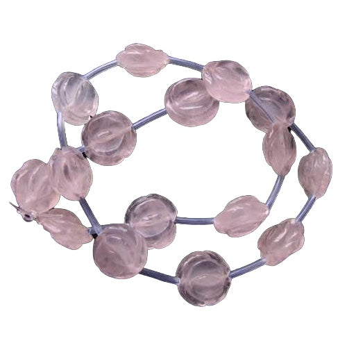 Rose Quartz Carved 16 Roses Flower Bead Strand 110175