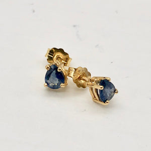 Blue Sapphire 14K Gold Pear shape Earrings | 5x4mm | Blue | Stud | - PremiumBead Primary Image 1