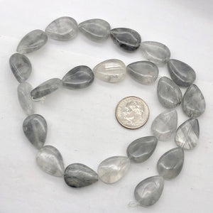 Tourmalated Quartz Teardrop Bead Half-Strand | 18x12x7 | Gray | 12 Beads