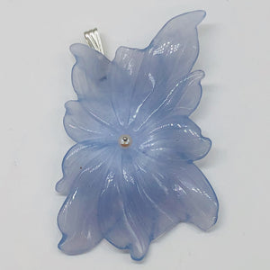 Hand Carved Blue Chalcedony Flower Sterling Silver Pendant! | 2 1/2" Long |
