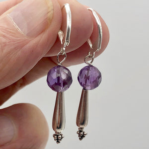 Semi-Precious Royal Natural Faceted 8mm Amethyst Sterling Silver Drop Earrings - PremiumBead Alternate Image 3