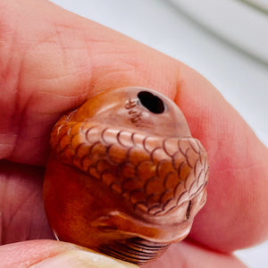Carved Signed Boxwood Mermaid Bead | 26x20mm | Bown