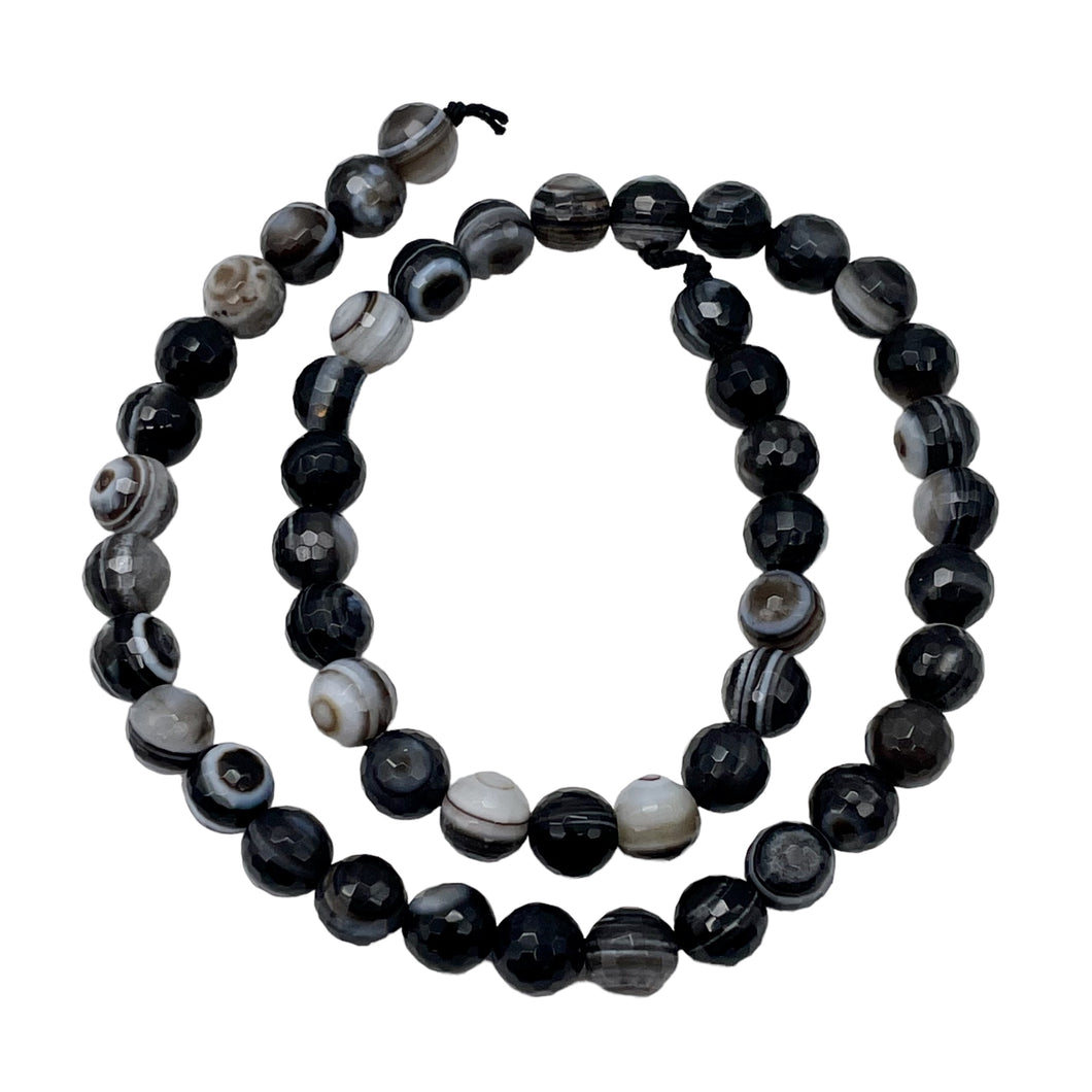 Black and White Sardonyx Faceted 7.5mm Round 