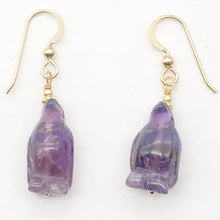 Load image into Gallery viewer, Amethyst 14K Gold Filled Dangle Penguin Earrings | 1 1/2&quot; Long| Purple | 1 Pair|
