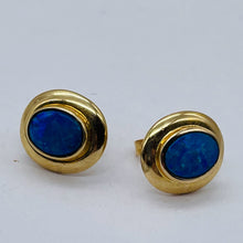 Load image into Gallery viewer, 10K Gold Blue Opal Post Earrings| 1/2x3/8 inch | Blue | 1 Pair Earrings |
