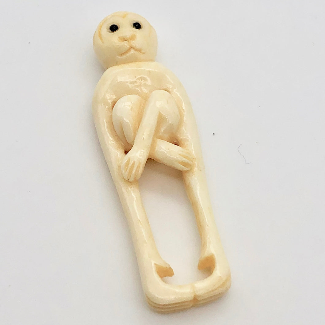 Swing Monkey Carved Waterbuffalo Bone Bead 10752 | 51x16x12mm | Cream and Black - PremiumBead Primary Image 1