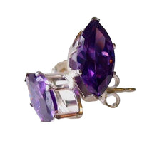 Load image into Gallery viewer, February! 10x5mm Created Amethyst Silver Earrings 10148B
