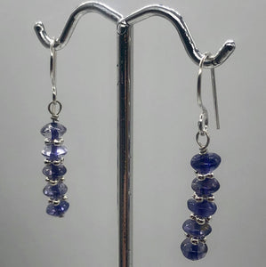 Iolite Faceted Rondelle Dangle Earrings | 1 1/4" Long | Purple | 1 Pair |