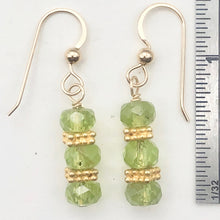 Load image into Gallery viewer, Natural Green Peridot Faceted Rondel 14K Gold Filled Earrings | 1 1/4&quot; Long |
