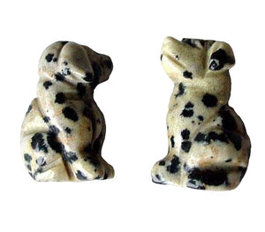 2 Dalmatian Stone Hand Carved Dog Beads | 22x15x15mm | Grey with Black Speckles