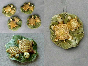 Work of Art Mom & Baby Turtle Pendant Bead 5657 | 39x38x8mm | Cream, green and brown - PremiumBead Alternate Image 4