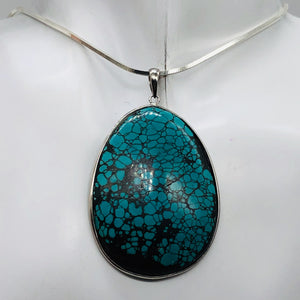 Natural Turquoise 86ct Sterling Silver Oval Pendant 2 1/4x1 1/2" Blue/Black|1|