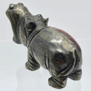 Hematite and Jasper Hippopotamus Figurine | 60x38x24mm | Graphite/Red | 89.9g - PremiumBead Alternate Image 10