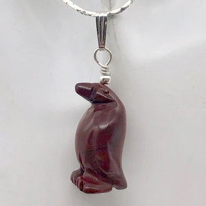 March of The Penguins Jasper Carved Bead & Silver Pendant| 1 3/8" Long| Red | - PremiumBead Primary Image 1