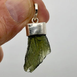 Blue Green Moldavite Sterling Silver Pendant 30x15x6mm | 1 5/8" long