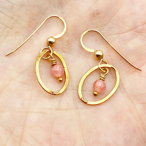 Rhodochrosite 14K Gold Filled Dangle Earrings | 2 1/4" Long | Pink |