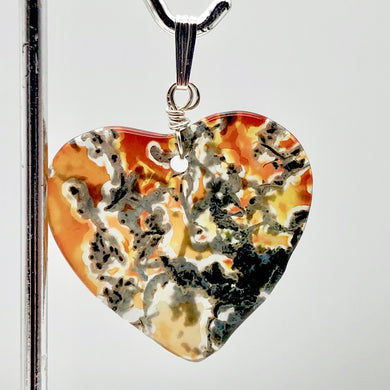 Limbcast Agate Valentine Heart Silver Pendant | 1 1/2 Inch Long | Orange/Green | - PremiumBead Primary Image 1