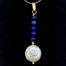 Load image into Gallery viewer, Natural Lapis &amp; Drop FW Coin Pearl 14Kgf Pendant | 1 3/4&quot; long | - PremiumBead Alternate Image 2

