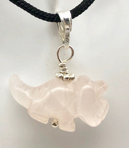 Pink Dinosaur Pendant Rose Quartz Triceratops Sterling Silver Pendant 509303RQS | 22x12x7.5mm (Triceratops), 6.8mm (Bail Opening), 1" (Long) | Pink - PremiumBead Primary Image 1