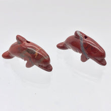 Load image into Gallery viewer, 2 Carved Brecciated Jasper Jumping Dolphin Beads | 26x13.5x7.5mm | Red/Grey - PremiumBead Alternate Image 3
