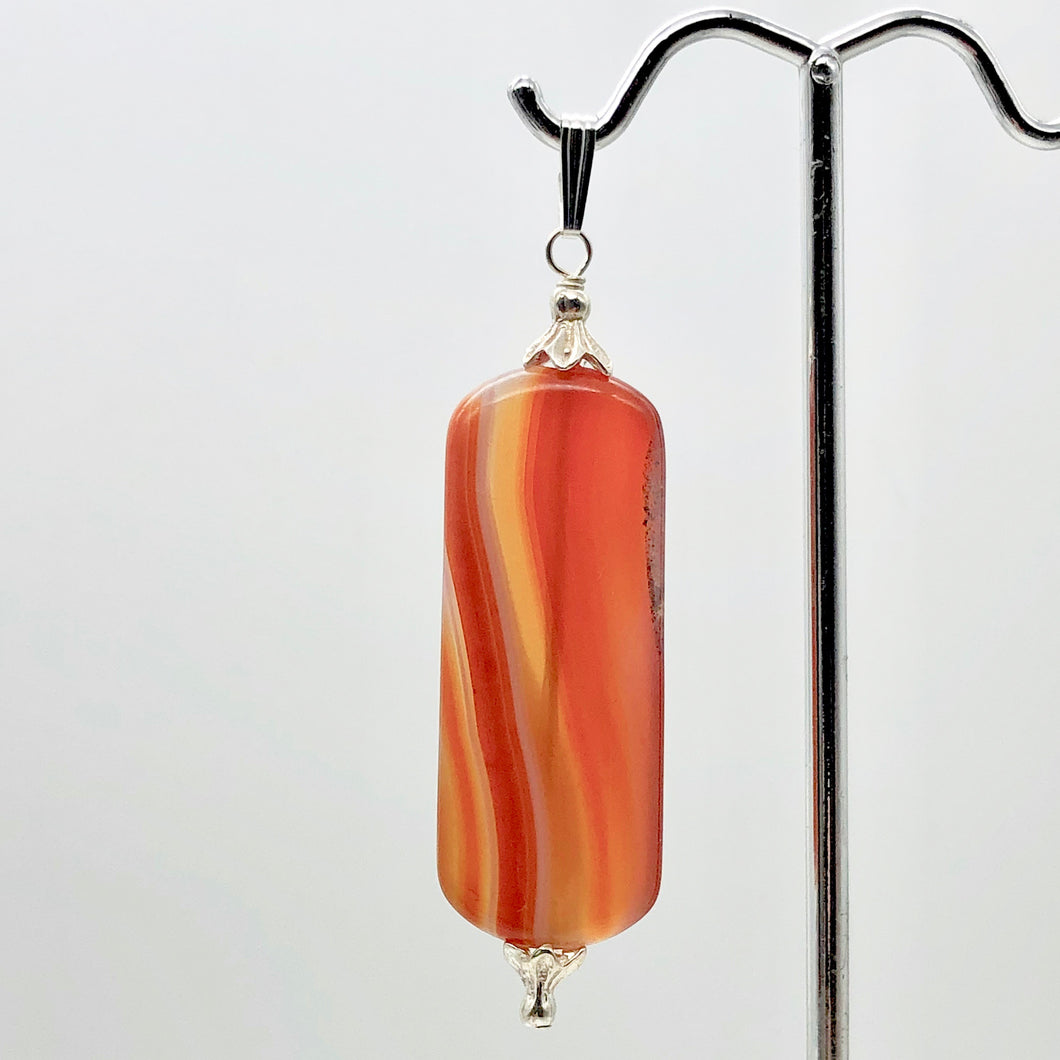 Red Orange Sardonyx Pendant with Sterling Silver Accent Bead | 2 1/4