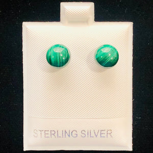Malachite 8mm Sterling Silver Stud Ball Earrings | 8mm | Green | 1 Earrings