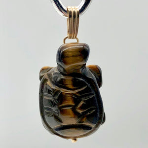 Adorable Tigereye Carved Turtle 14Kgf Pendant | 1.25" (Long) | - PremiumBead Alternate Image 2