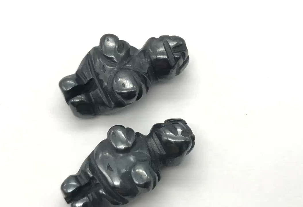 2 Carved Hematite Goddess of Willendorf Beads | 20x9x7mm | Silver black
