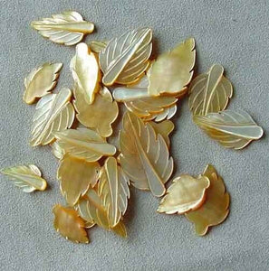 2 Golden Mother of Pearl Shell Leaf Pendant Beads 4326D - PremiumBead Alternate Image 2