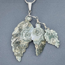 Load image into Gallery viewer, Ocean Jasper Leaf Sterling Silver Drop/Dangle Pendant | 3&quot; Long | Green/White |
