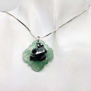 Ribbit Hematite Frog On Aventurine Lily pad Pendant | 28x28.5x11mm |
