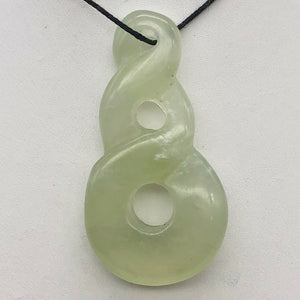 Hand Carved Translucent Serpentine Infinity Pendant with Black Cord 10821Y | 45x23.5x6.5mm | Light Green - PremiumBead Alternate Image 3