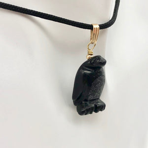 Tuxedo Obsidian Penguin 14K Gold Filled Pendant, Black and White 509273OBG - PremiumBead Alternate Image 3