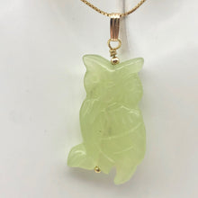 Load image into Gallery viewer, Serpentine Jade Owl Pendant Necklace|Semi Precious Stone Jewelry|14k Pendant
