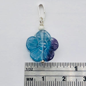 Custom Focal Fluorite Flower Sterling Silver Pendant | Blue Purple | 1" Long |