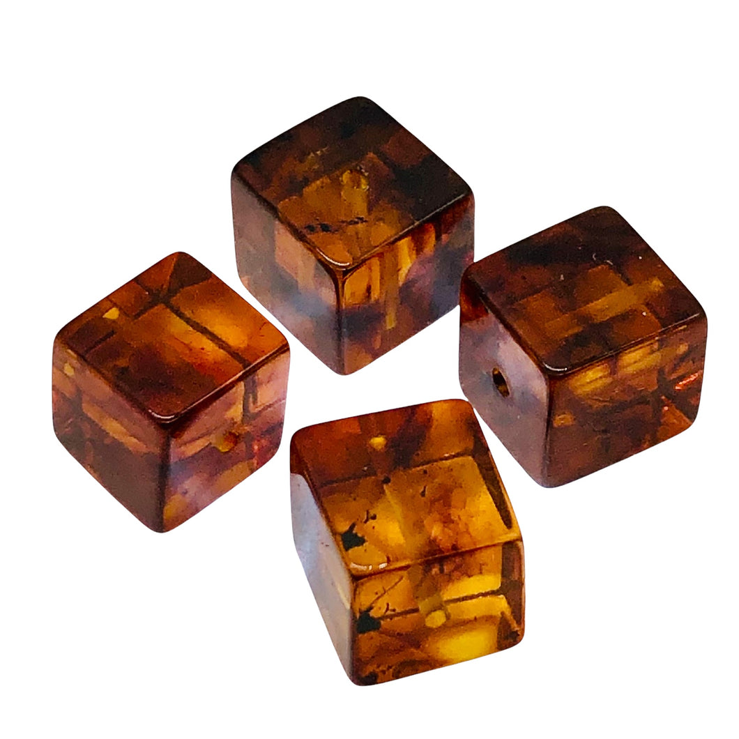 Amber Cube | 8x8mm | Red | 4 Bead