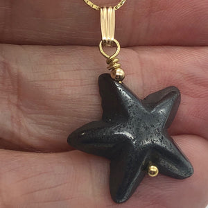 Hematite Starfish Pendant Necklace | Semi Precious Stone | 14k gf Pendant - PremiumBead Alternate Image 2