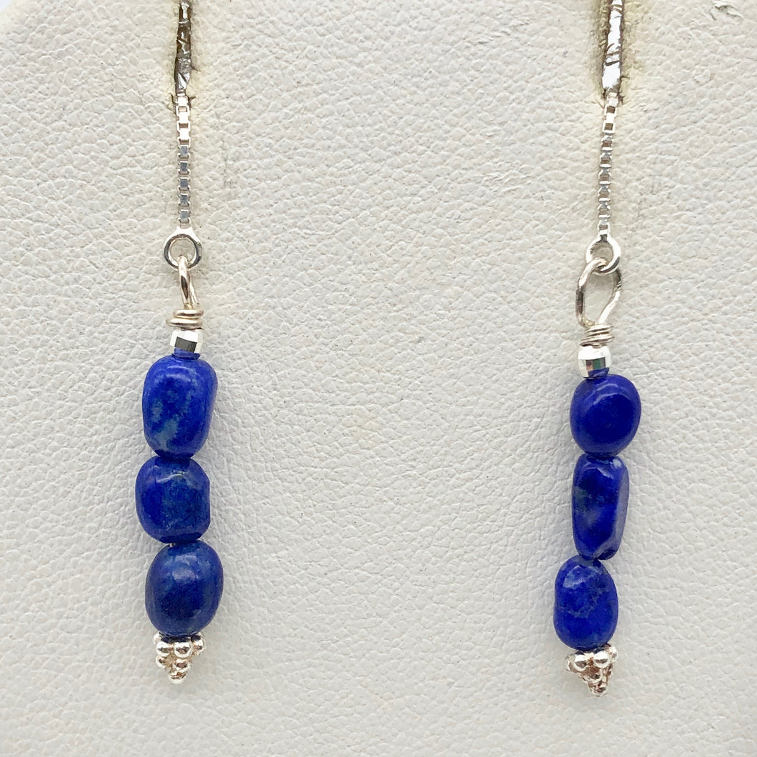 Triple Lapis Lazuli and Sterling Threader Earrings 303272A - PremiumBead Primary Image 1