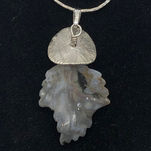 Ocean Jasper Sterling Silver Leaf Pendant| 1 1/2" Long| Seafoam Green| 1 Pendant