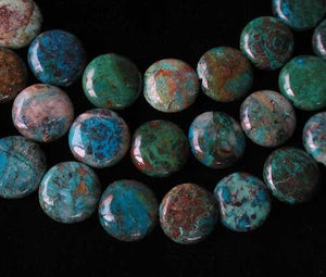 Natural Chrysocolla 12mm Coin 14 Bead 8" Strand 10421HS - PremiumBead Primary Image 1