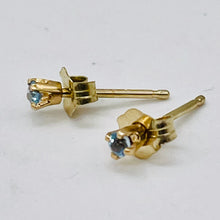 Load image into Gallery viewer, Aquamarine 14K Gold Stud Round Earrings | 2mm | Aqua | 1 Pair |
