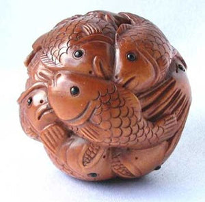 Carved & Signed Sealife Sphere Boxwood Ojime/Netsuke Bead - PremiumBead Alternate Image 2