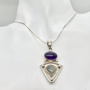 Alluring Amethyst and Labradorite Sterling Silver Pendant | 1 7/8 inch long |