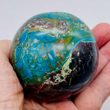 Load image into Gallery viewer, Chrysocolla Cuprite Scry Crystal Round Sphere | 65mm | Blue/Copper | 1 Sphere |
