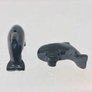 Hand Carved Animals 2 Onyx Orca Whale Beads | 23x12.5x8mm | Black - PremiumBead Alternate Image 2